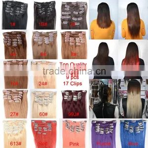 Wholesale European Market Cheap Hair Extensions Clip In Full Head, 100% Human Brazilian Virgin Hair Natural Color thumbnail-6