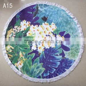 White Flower Printed Round Beach Towel/jkr Bath Towel Table Towel Shawl Yoga Mat Beach Towels/ Round Beach Towels thumbnail-1