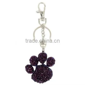 Charm Elegant Purple Crystal Setting 5.5inches Long Paw Print Key Ring Chain thumbnail-1