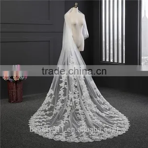 2017 Wholesale New Grance Long Lace Bridal Wedding Veil Fashionable Long Tulle HL14 thumbnail-3