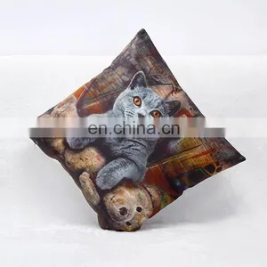 2015 Wholesale 3D Gray Cat Printed Decorative Throw Pillow Cushion Cover thumbnail-2
