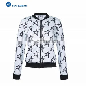Star Mesh Long Sleeves Zip Up Women's Bomber Jacket thumbnail-1