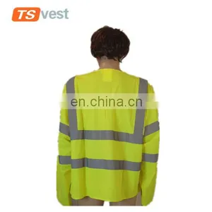 Multi-pockets Long Sleeves Fluorescent Yellow Safety Waistcoat thumbnail-2