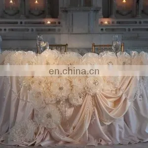 China Supplier Pink Rosette Table Skirting Designs for Wedding thumbnail-2