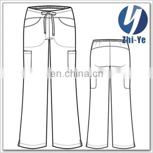 Hospital Style Cargo Pocket Stretch Flare Leg Scrub Pants thumbnail-2