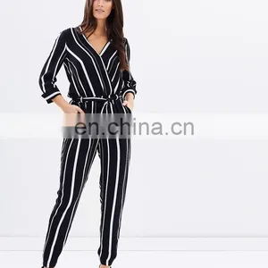 Cheap Wholesale Custom Printing One Piece Jumpsuit Stripe Wrap Autumn Women Fashion Jumpsuit thumbnail-2