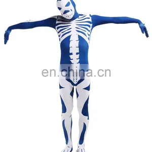 Blue & White Skeleton Nude Suit Tight Zentai Body Spandex Stretch Mens Jumpsuit Adult thumbnail-1