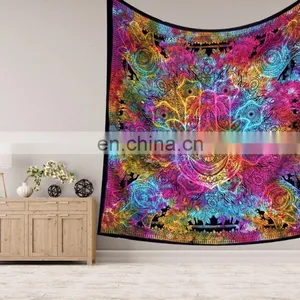 Indian Ethnic Hamsa Fatima Wall Hanging Tapestry Queen Size Handmade Decor Bedspread Gypsy Cotton Throw thumbnail-1