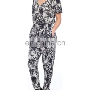 GuangZhou Supplier New High Fashion Boho Styles Leaf Print Viscose Jumpsuit for Elegant Women thumbnail-1