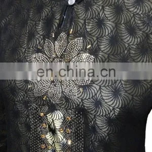 Saudi Arabia Designer Printed Satin Burkha With Golden Diamond Stone Work / Latest Islamic Clothing (dubai Abaya2017) thumbnail-2