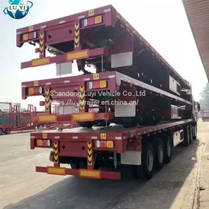 3 Axle 40 Feet Flatbed Container Semi Truck Trailer Made In China thumbnail-1