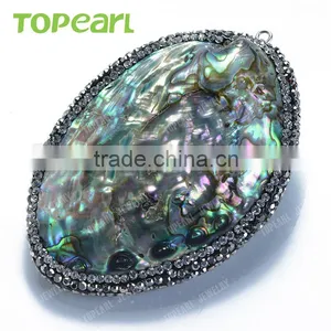 Topearl Jewelry New Design Abalone Shell Pendant Rhinestones Clay Pave Neck Pendant SPD01 thumbnail-4
