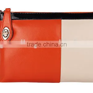 Wholesale Contrast Color Genuine Cowhide Leather Lady Designer Clutch Bag With Wristlet Shoulder Bag Hand Bag Messager Bag thumbnail-4