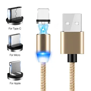 Hot Selling Original 360 Degrees Magnet Phone Charger Cable Multi Usb Micro/IOS/Type C Fast Charging LED Magnetic Data Cables thumbnail-1