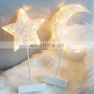 Creative Ramadan Decoration Led Star Moon Heart Shape Lighting Party Decoration Light Home Decor Light Led With Wooden Stand thumbnail-4