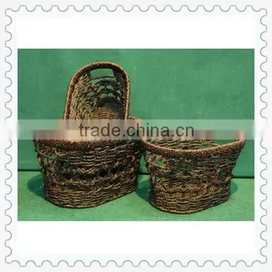 Oval-shape Seagrass Weaving Covered Baskets for Storage thumbnail-1