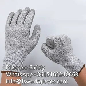 Anti Cut Level 5/C 13 Gauge UHMWPE/HPPE Liner PU Coated Cut Resistant Work Gloves Cut Level 5 Gloves thumbnail-5