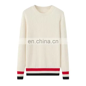 Latest Casual Design Solid Pattern 100% Pure Cashmere Crew Neck Rib Knitting Pullover Winter Sweater for Girls thumbnail-2