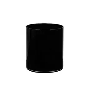 Empty 500ml Matte Black Candle Holder Metal Frosted Cylinder Glass Candle Jar Gloss With Wooden Lids thumbnail-1