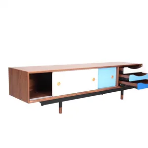 Finn Juhl 1955 Replica Arne TV Cabinet Mid Century Modern Walnut Color Colorful Sliding Door Living Room Media Console Cabinet thumbnail-4