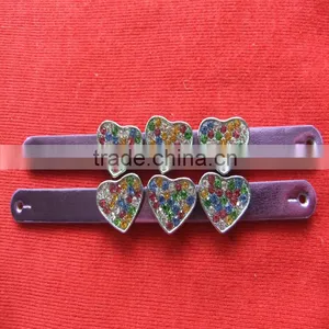 10 mm Slide Charms Heart Alloy Metal Crafts Mixed Color of Rhinestone Heart Charm thumbnail-3