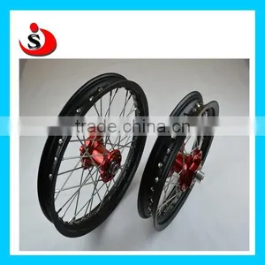 One Set Of KTM 50 Assembly Wheel With Red Color Hubs And Black Rims thumbnail-1