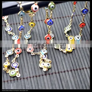 LFD-0014C ~ Wholesale DIY Rose Gold Wire Wrapped Mixed Color Evil Eye Stone Chain Beaded Jewelry Finding thumbnail-2