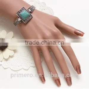 New Vintage Tibetan Silver Square Turquoise Bracelet Bangle Jewelry Wholesale thumbnail-4
