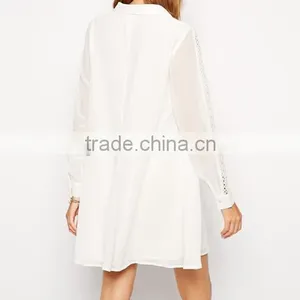 Women Long-sleeve Long Casual Shirt Blouse Dress Tops White Loose Cstom T-shirt With Lace 2015 thumbnail-3