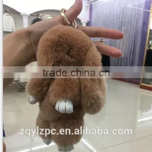 Big Soft Cute Rex Rabbit Fur Toy Keyring Decorate Keychain Trimming for Keys thumbnail-5