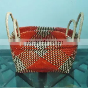 Seagrass Wicker Handmade Basket With Handle thumbnail-1