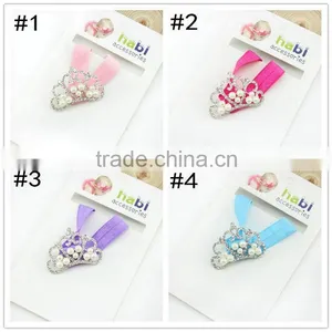 New European Kids Infant Newborn Baby Girl Hair Band With Pearl Crown, Bridal Veil Tiara Pearl Glitter Rhinestone Crown thumbnail-1