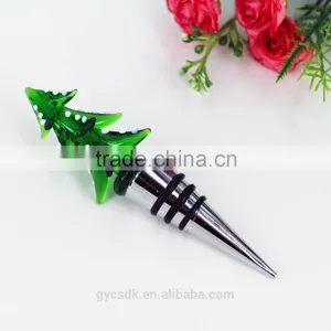 Handmade Christmas Tree Shaped Murano Glass Wine Stoppers for Christmas Party thumbnail-1