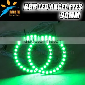 10000K Super Bright 90mm 12V RGB LED Angel Eyes 33pcs 5050SMD RGB Color Changing Led Ring Lights for Toyota thumbnail-1
