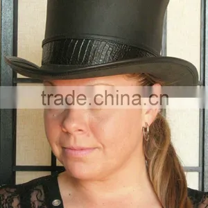 Steampunk Hat Victorian Classic Leather Standard HIGH Top Hat Dragon Skin Band thumbnail-2