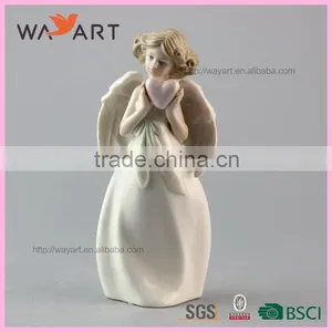 Unique Decorative White Ceramic Angel Statue With Heart thumbnail-3