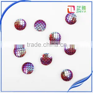 2016 Wholesale Round AB Color Fish Scale Carved Resin Dome Seals Cabochon thumbnail-1