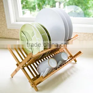 Eco-friendly Bamboo Scissor Style Folding Dish Plate Rack Flatware Holder thumbnail-6