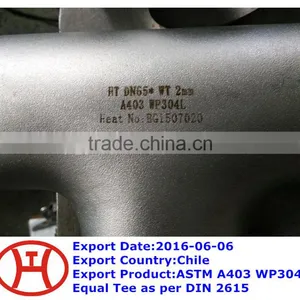 ASTM A403 WP304L Equal Tee as per DIN 2615 thumbnail-1