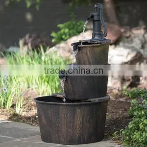 Outdoor Rustic Barrel Garden Water Fountain thumbnail-1