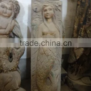 Hand Carved Antique Imitation Wooden Mermaid Embossment Relief Decoration Sculplture thumbnail-2