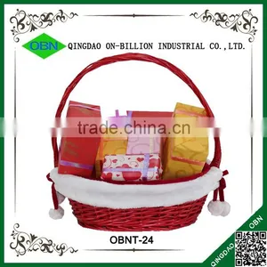 Hand Woven Red Wicker Gift Basket for Christmas thumbnail-1