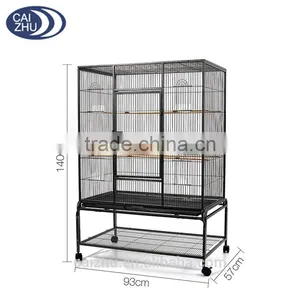Large Parrot Budgie Canary Bird Cage Aviary With Stand Castor Wheels Storage Shelf Hammer Tone Black thumbnail-1