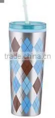 550ml Stainless Steel Inner Plastic Outer Steel Double Layer Cup With Straw thumbnail-1
