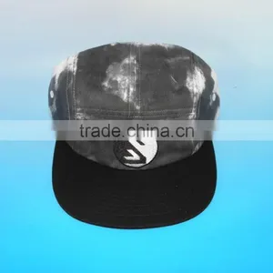 Black &white Washed Tye Dye 5 Panel Hat Sport Cap thumbnail-3