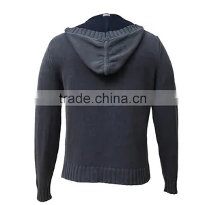 Denim-like Cotton Sweater Hoodie Cable Knit Mens Sweater thumbnail-2