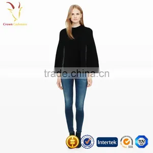 Solid Color Wholesale Wool Hand Knitted Poncho With Zipper thumbnail-1
