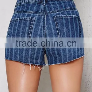 Stylish Engine Stripe Denim Shorts for Women Made in China thumbnail-3