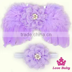 Wholesale Lovely 2pcs Newborn Baby Gift Sets Pink Flower Wings and Headband Kids Hair Birthday Accessory thumbnail-5
