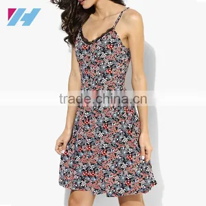 Latest Fashion Clothing 2016 Cami Dress Designs Photos Lace Collar Spaghetti Strap Mini Dresses thumbnail-2